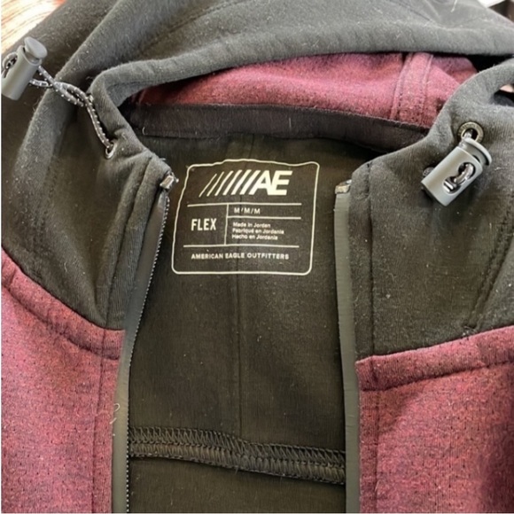 American Eagle Flex Zip Sweatshirt Burgundy Gray Heavyweight Hoodie Winter Gift - Picture 14 of 16